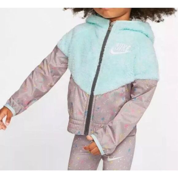 Set of 2 Girls Nike Hoodie Full Zip Windrunner Sherpa Jacket Leggings Size 2T
